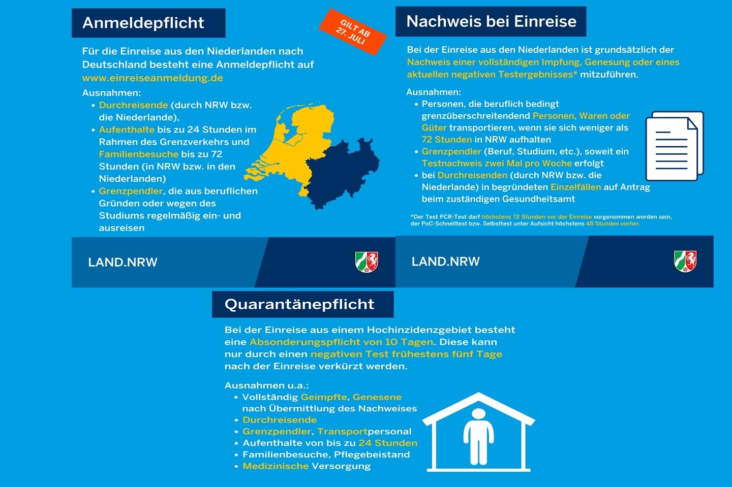 Einstufung der Niederlande als Hochinzidenzgebiet ab 27. Juli 2021