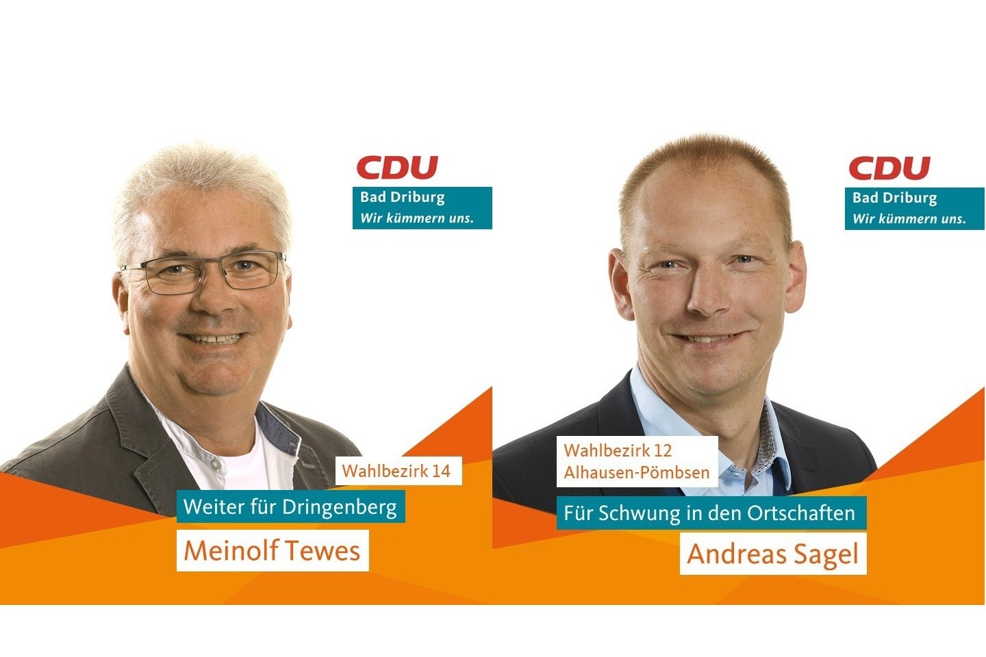 CDU kümmert sich – am 13. September ist Kommunalwahl!. Meinolf Tewes und Andreas Sagel – Unsere Direktkandidaten.
