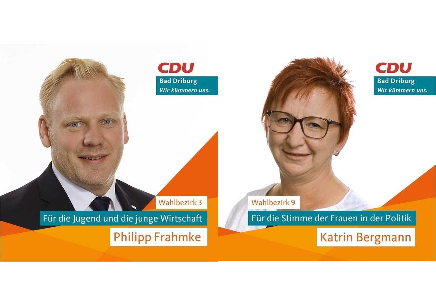 CDU schafft Lösungen! - Kommunalwahl am 13. September. Philipp Frahmke und Katrin Bergmann Direkt-Kandidaten für den Stadtrat 