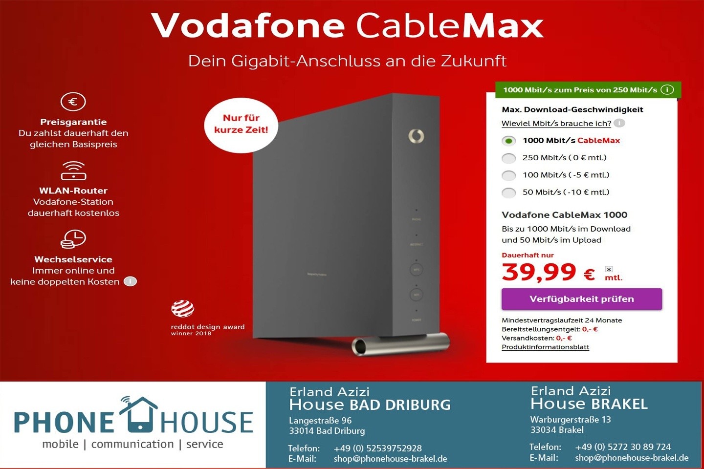 1 Gigabit - TOP Angebot für Neukunden bei Vodafone (ehemals UnityMedia) - Phone House Bad Driburg u. Brakel