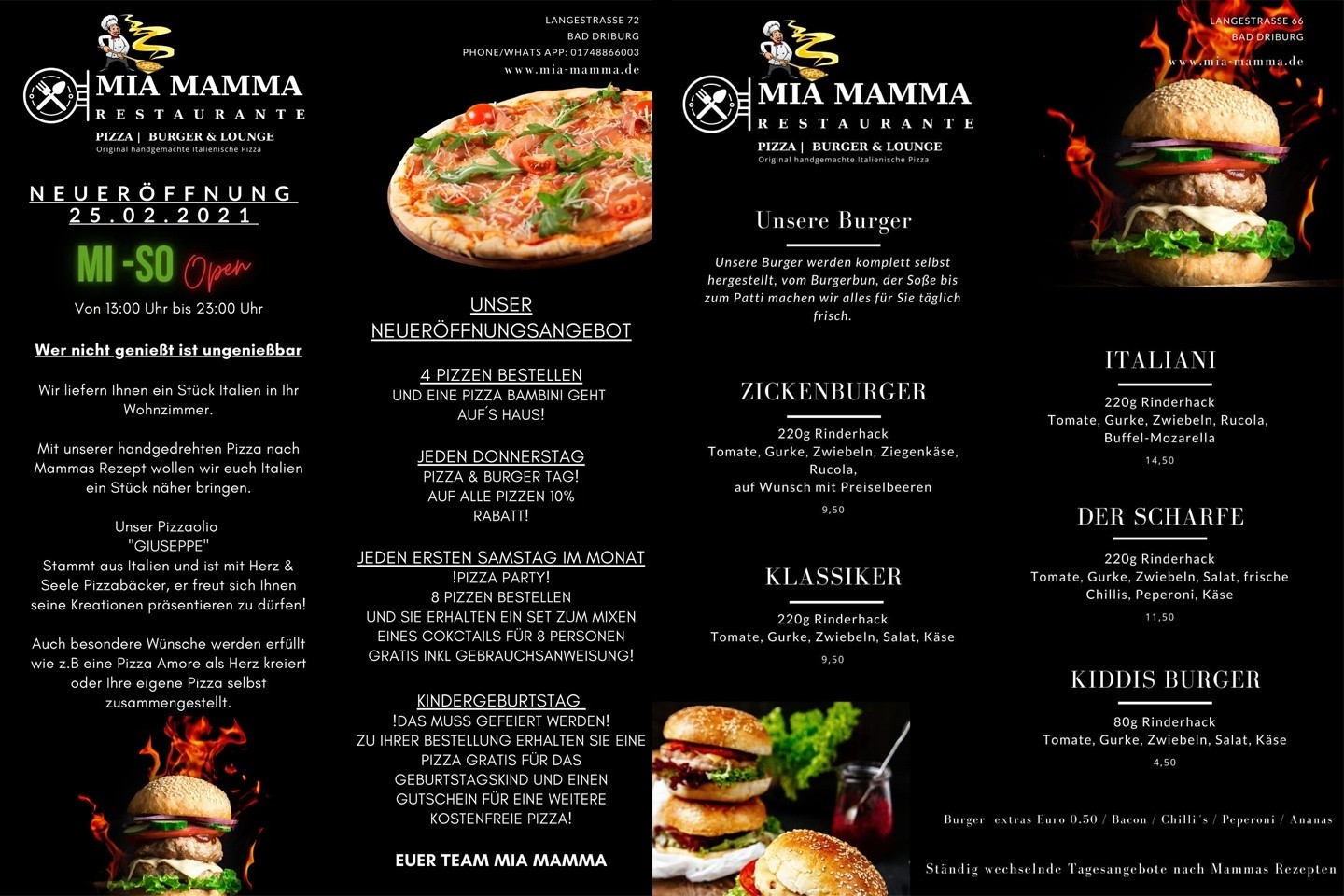 Neueröffnung Restaurante MIA MAMMA am 25.02.2021 - Pizza I Burger & Lounge