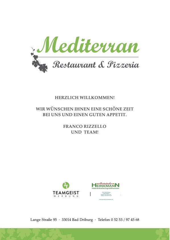 Speisekarte Pizzeria Mediterran bei Franco ab 11.2022