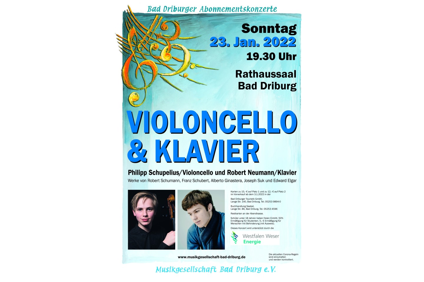 Junge Virtuosen live im Konzert - Philipp Schupelius/Violoncello u. Robert Neumann/Klavier