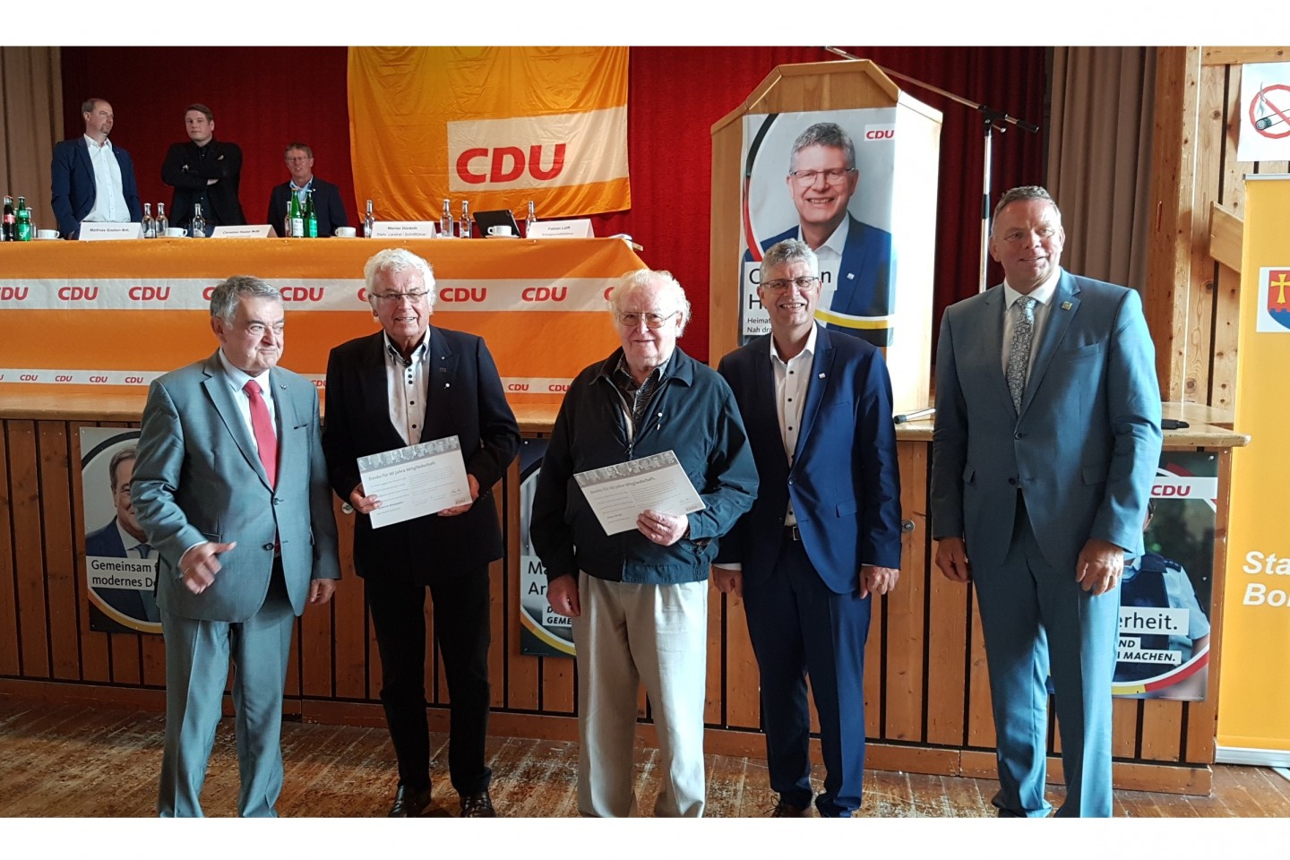 Ehrung für Heinrich Brinkmöller auf dem Kreisparteitag mit Herbert Reul, Franz Drude, Christian Haase und Matthias Goeken