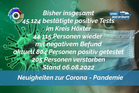 Update 06. August 2022: 71 weitere amtlich positive Tests im Kreis Höxter