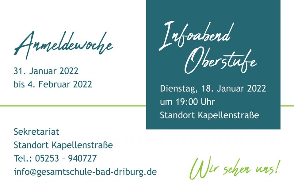 Informationsabend zum Besuch der Oberstufe an der Gesamtschule Bad Driburg am 18.01.22