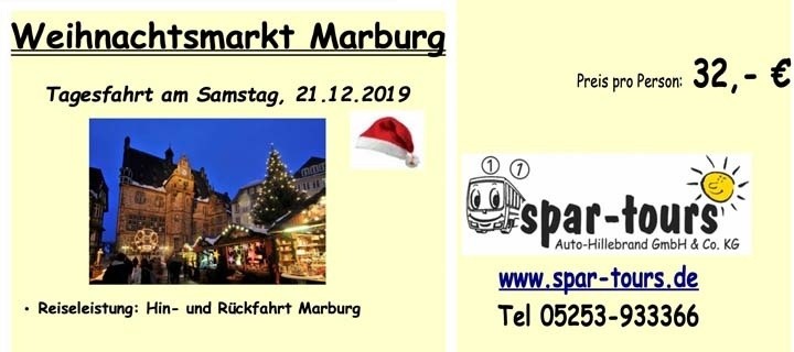 Weihnachtsmarkt- Fahrt am 21.12. zum Weihnachtsmarkt in Marburg
