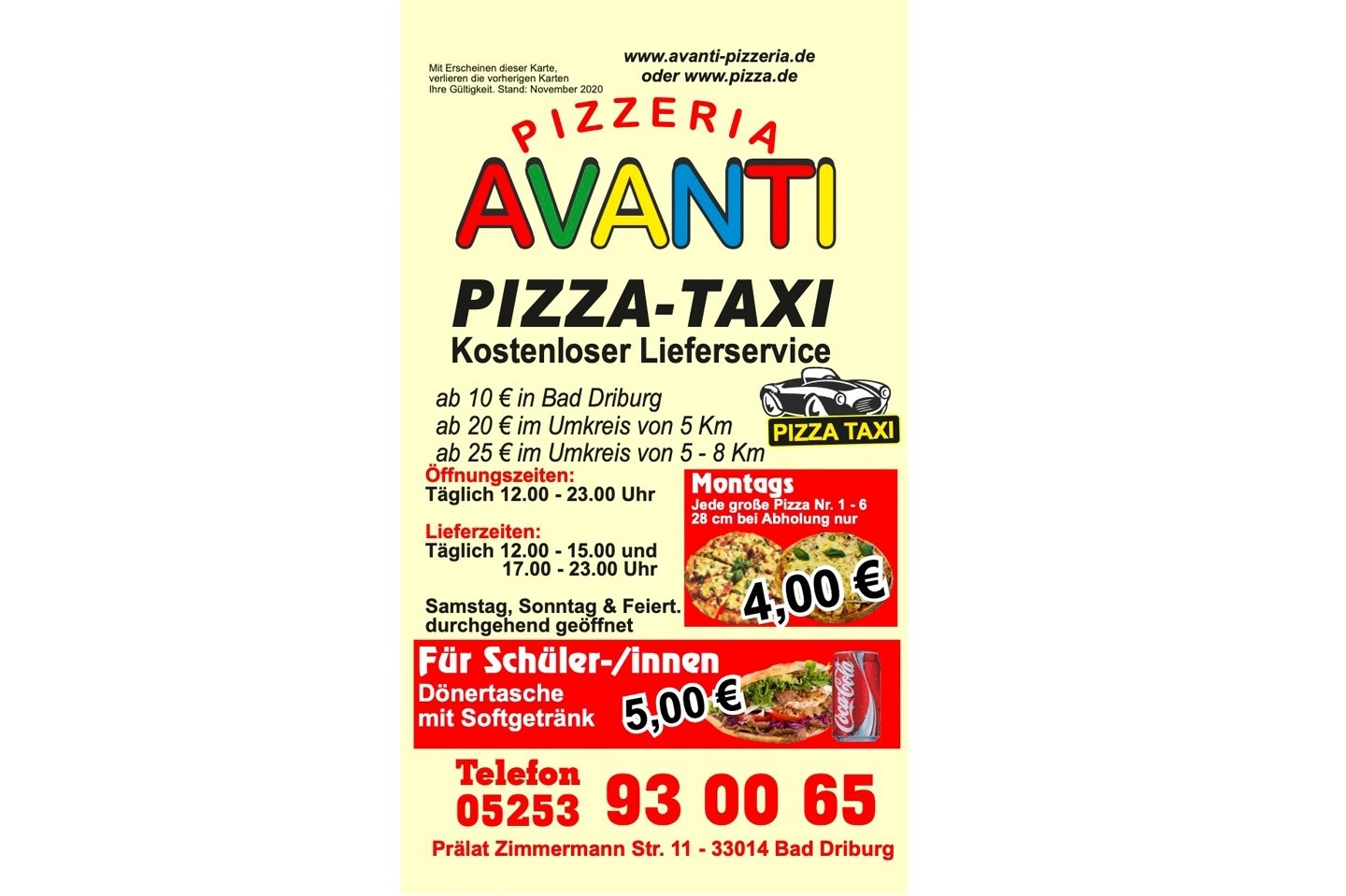 Jede große Pizza Ø 28 cm Nr. 1-6 am Montag nur 4,-€ bei Abholung