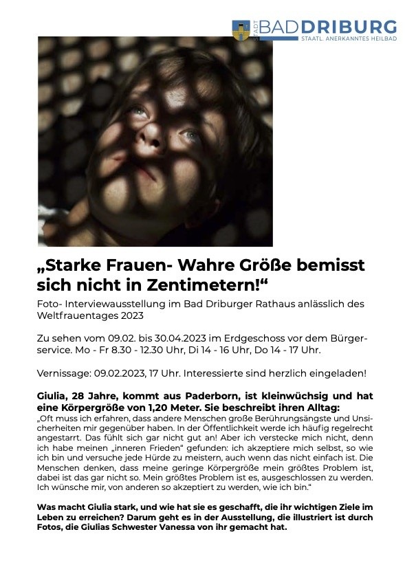 Foto- Interviewausstellung im Bad Driburger Rathaus anlässlich des Weltfrauentages 2023