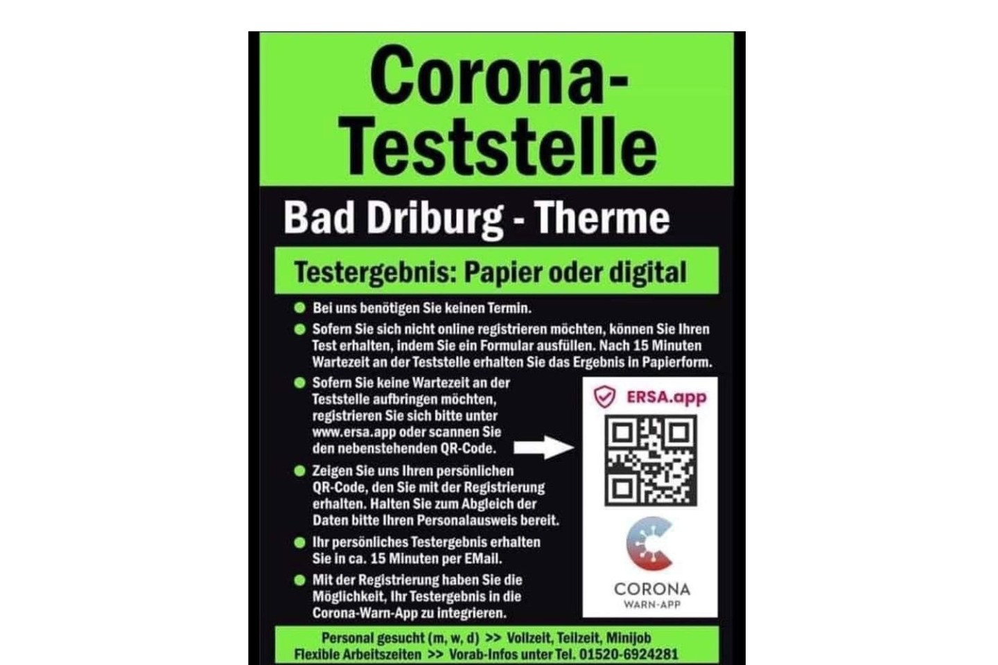 Neue Corona-Drive-Teststelle auf dem Parkplatz der Therme in Bad Driburg