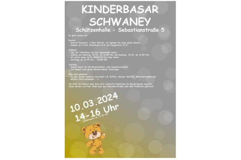 Kinderbasar Schwaney am 10.03.2024 von 14:00 Uhr - 16:00 Uhr