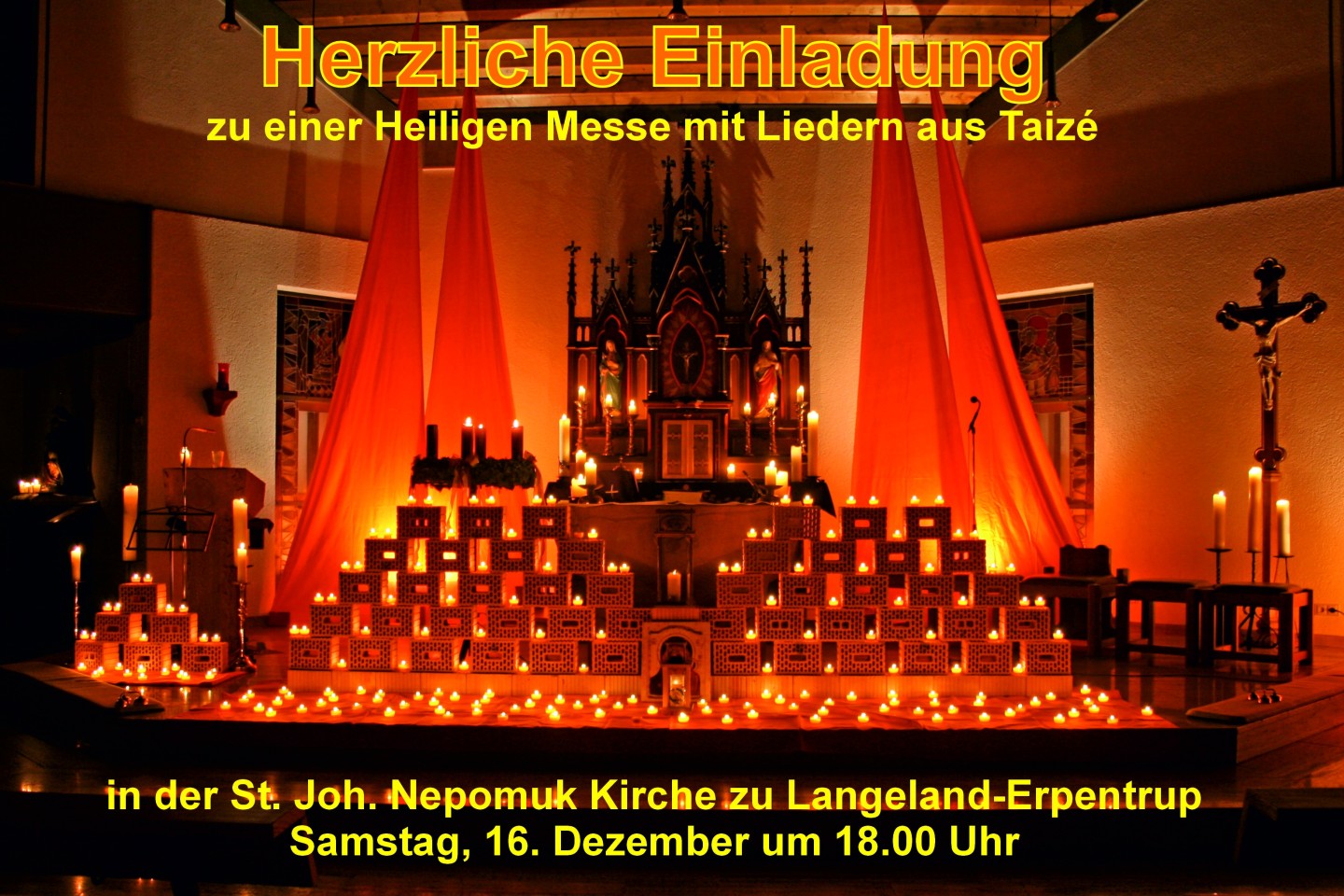 Am Samstag, 16. Dezember findet um 18.00 Uhr eine besondere Heilige Messe in der St. Joh. Nepomuk Kirche in Langeland-Erpentrup statt