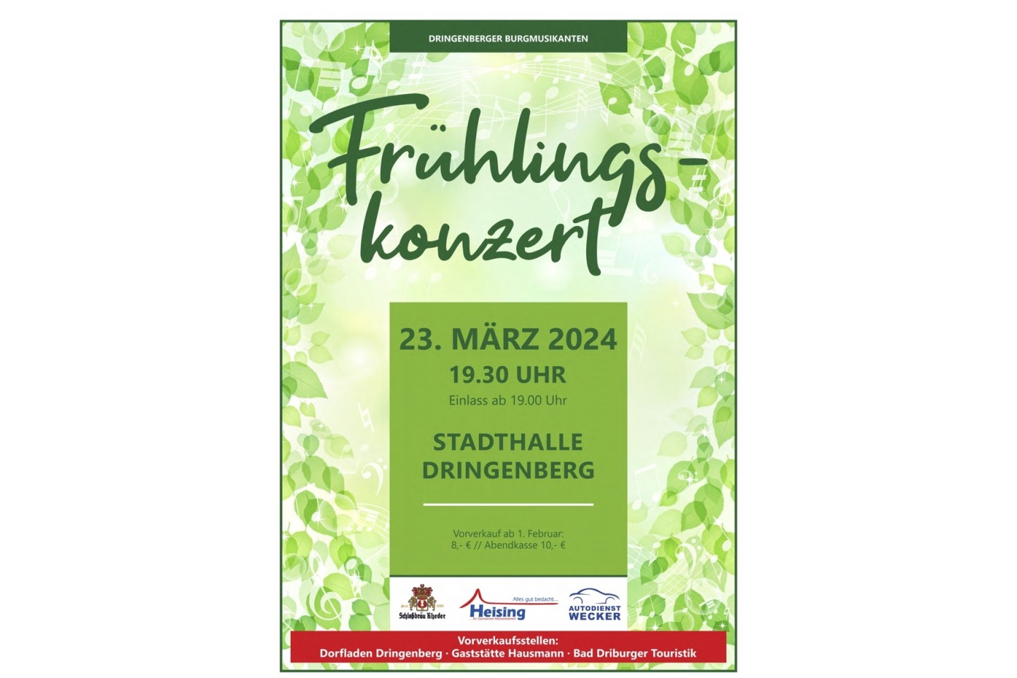 Am Samstag den 23.03 ist es wieder soweit, Frühlingskonzert in Dringenberg ! 🎶🎺 
