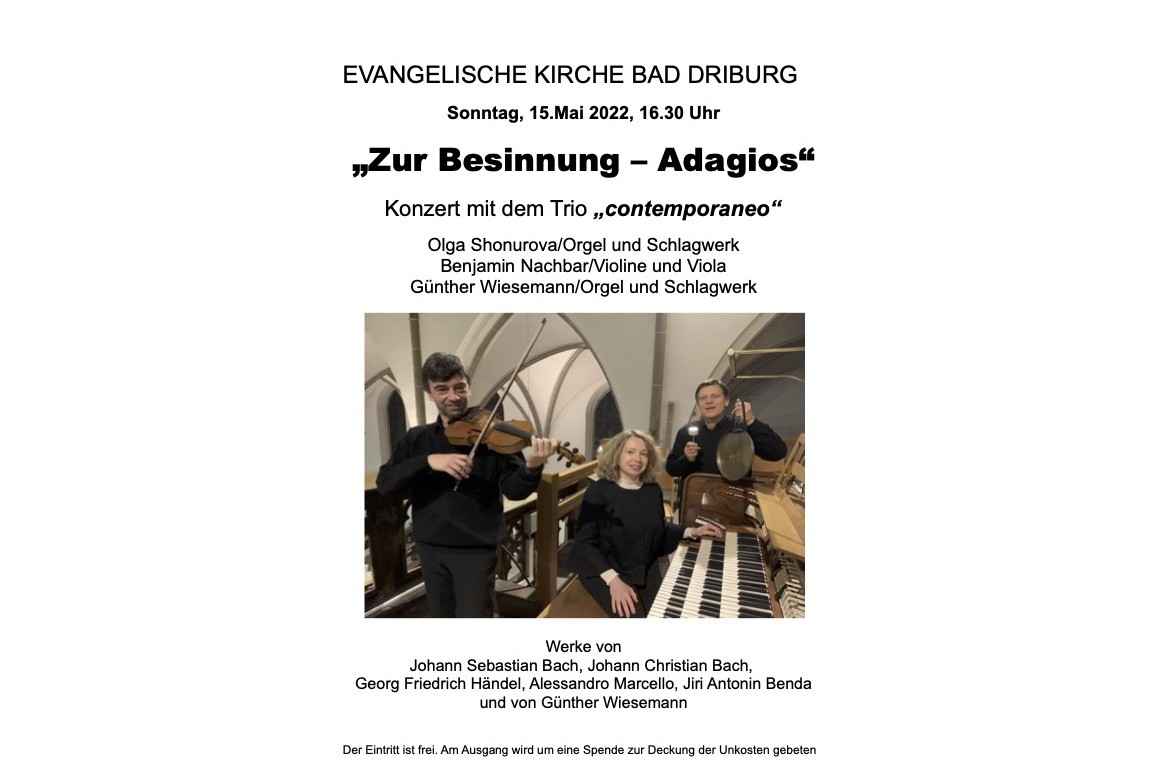 Foto v.l.: Benjamin Nachbar/Violine und Viola, Olga Shonurova/Orgel und Schlagwerk und Günther Wiesemann/Orgel und Schlagwerk