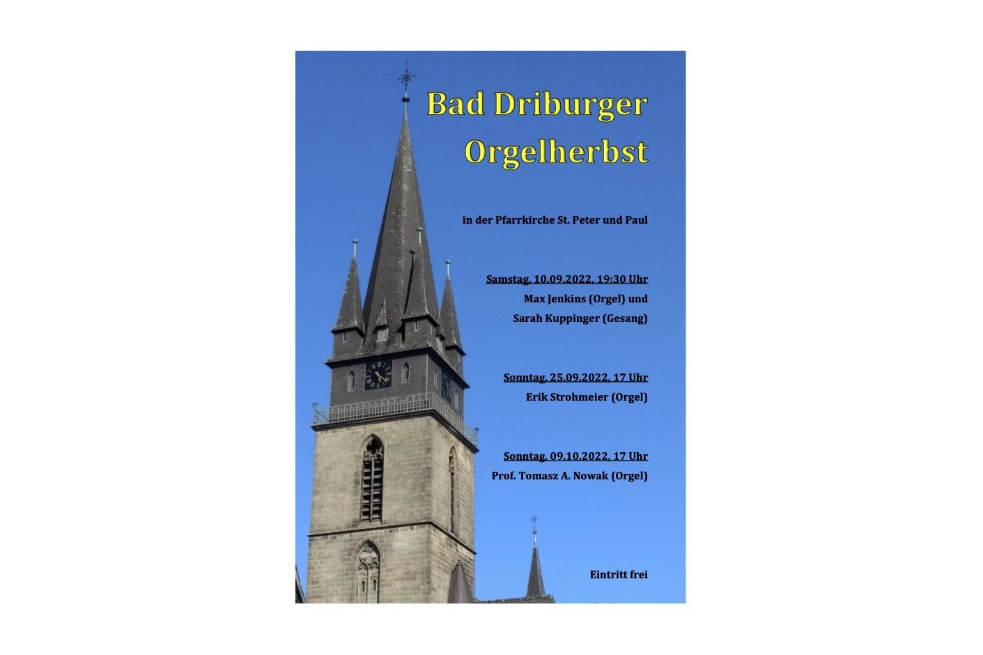 Konzertreihe „Bad Driburger Orgelherbst“ mit auswärtigen Künstlern