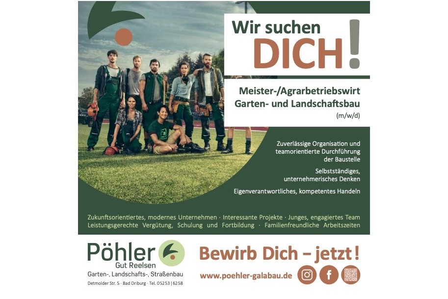 Wir suchen DICH! Meister-/Agrarbetriebswirt Garten- und Landschaftsbau (m/w/d) Pöhler Gut Reelsen