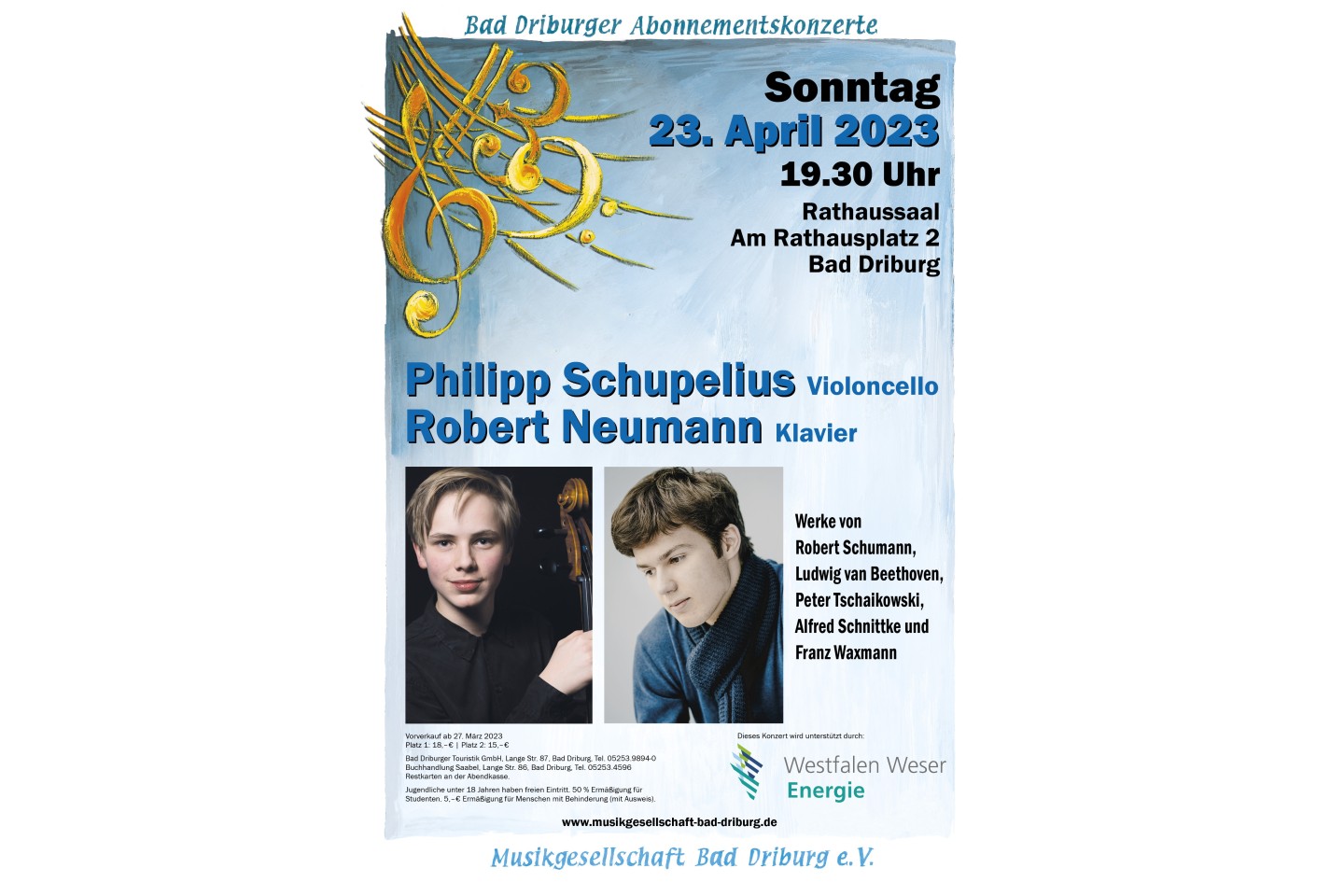 Junge Ausnahmekünstler live im Konzert, Cellist Philipp Schupelius, Pianist Robert Neumann,