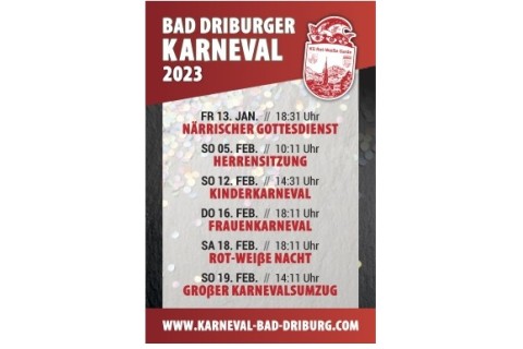 PM der KG Rot-Weisse Garde: Termine Karneval 2023