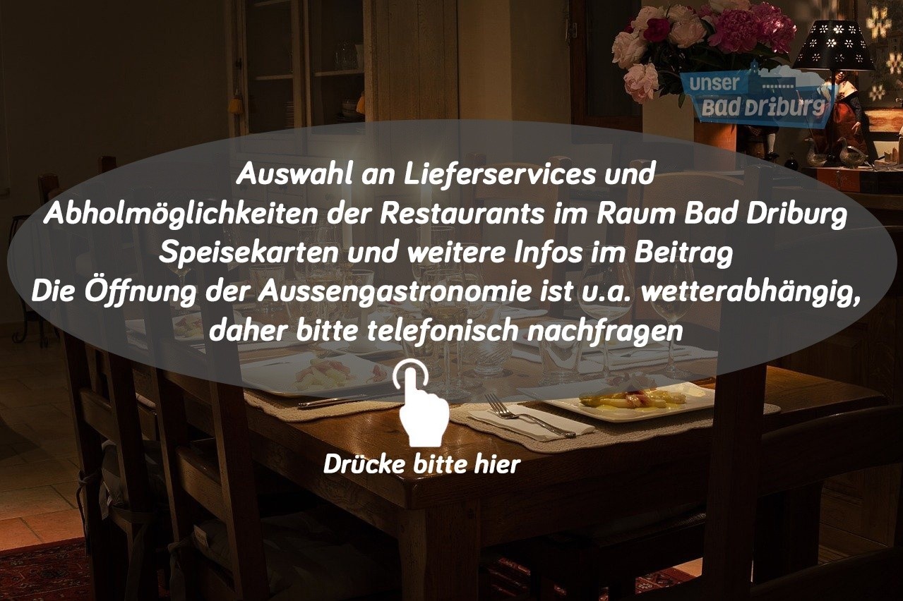 Auswahl an Lieferservices und Abholmöglichkeiten von Restaurants in der Region Bad Driburg