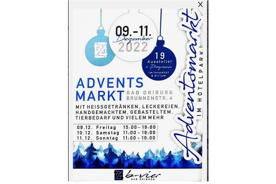 1. Adventsmarkt im Hotel b-vier vom 09.-11.12.2022 mit zahlreichen Ausstellern