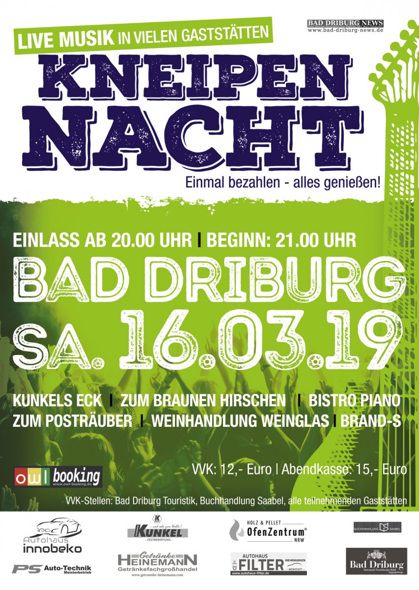 3. Kneipennacht in Bad Driburg am 16.03.2019